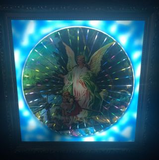 Vtg Kaleidoscope Lighted Motion Guardian Angel With Children Picture In Frame 2