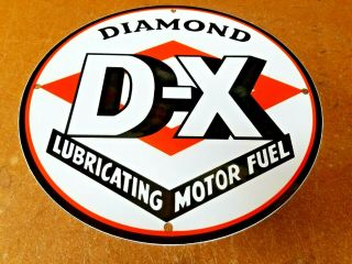 Vintage Diamond Dx Gasoline 11 3/4 " Porcelain Metal D X Gas Oil Sign Pump Plate