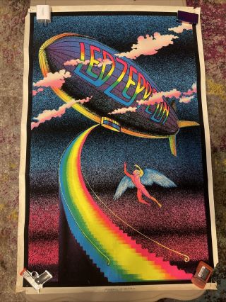 Vintage 1970’s Led Zeppelin Blacklight Poster - Stairway To Heaven