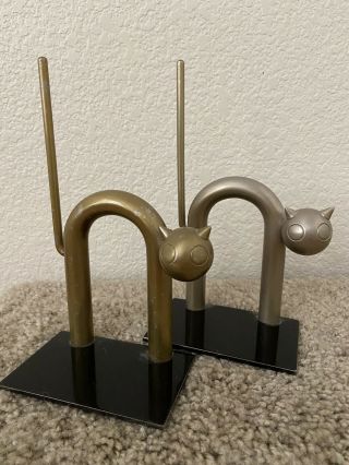 Vintage Chase Industrial Chrome Steel Art Deco Cat Statue Sculpture Bookends