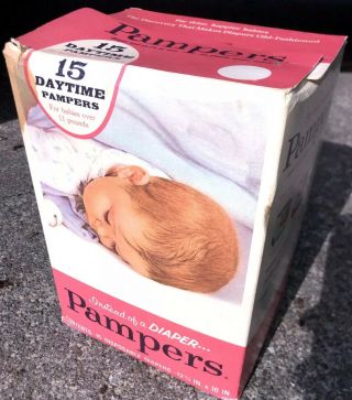 Vintage 60s 70s Movie Prop Baby 15 Daytime Pampers Diapers Pink Box 3 Diapers