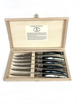 Laquiole Jean Dubost France Vintage 6 Piece Cutlery Set W/ Wooden Case 29 - 392