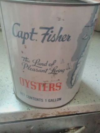 Capt.  Fisher 1 Gallon Tin Can Pail Oysters Oyster Sanford Virginia No Lid