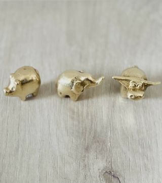 Vintage Solid Brass Cow,  Pig & Elephant Mini Figurines