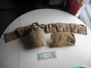 Wwii Us Army Canvas Ammo Belt With Canteen