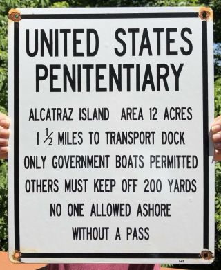 Large 1957 Vintage United States Penitentiary Porcelain Sign Alcatraz Island