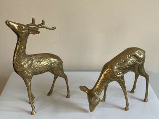 Vintage Brass Stag And Doe Deer Animal Figurines,  Heavy Good Quality