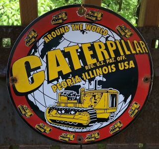 Vintage Caterpillar Porcelain Sign Sales Service Tractor Peoria Il Gas Oil