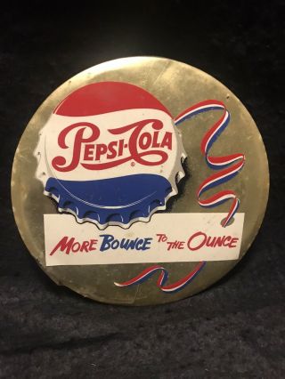 Vintage 1950s Pepsi Cola More Bounce To The Ounce Button Gold Sign Advertising