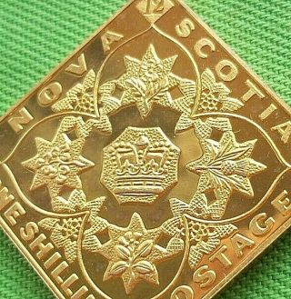 STERLING SILVER CANADA NOVA SCOTIA ONE SHILLING GOLD PLATED STAMP 2