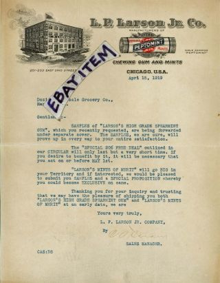 1919 Color Letterhead Chewing Gum Chicago Illinois L.  P.  Larson Jr.  Co Peptomint
