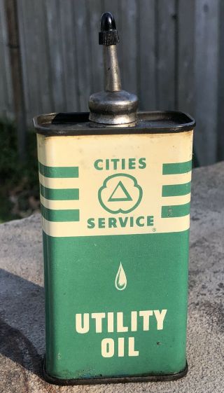 Vtg 1940s Cities Service Utility Oil 4oz Lead Top Oil Can Handy Oiler Can