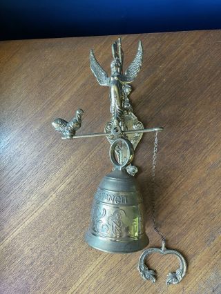 Vintage Wall Hanging Brass Monastery Bell " Qui Me Tangit Vocem Meam Audit " Angel
