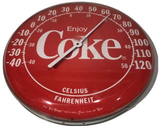 Vintage Coca - Cola 12 " Wall Thermometer Tru - Temp Sign Button Enjoy Coke