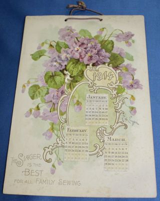 Vintage Singer Sewing Machine Calendar 1914 - Signed By Artist Paul De Longpre