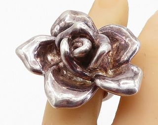 Bat Ami 925 Silver - Vintage Hollow Sculpted Flower Statement Ring Sz 6 - Rg6804