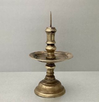 Rare 17th Century Dutch Colonial Voc Bell Metal Bronze Pricket Candlestick C1650