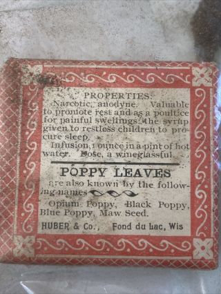 Vintage Poppy leaves - Huber&co,  Narcotic Anodyne (cough Syrup) Fond Du Lac Wis 3
