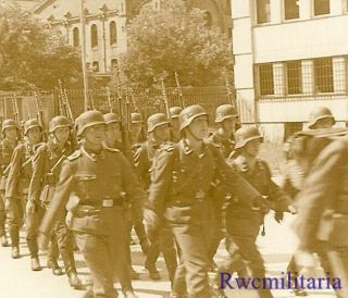Rare German Elite Waffen Totenkopf Infantry Truppe Marching On Street