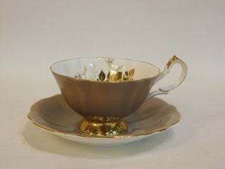 Vintage Queen Anne England Gold Rose Tea Cup And Saucer Golden