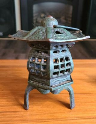 Vintage Cast Iron Pagoda Lantern | Lamp | Candle Holder | 3 Roof Top Hearts | 8 "