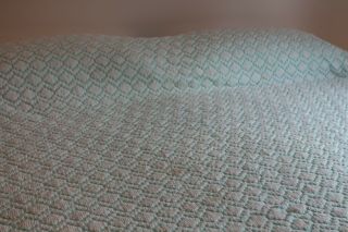 Vintage Aqua White Cotton Chenille Bedspread 82x104 W Fringe