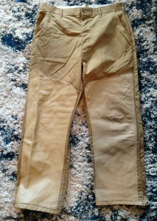 Vintage Bob Allen Upland Brush Canvas Hunting Pants W/ Leather Chaps 40 X 31
