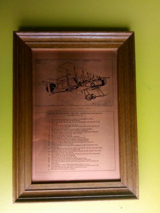 Framed Brass Plate Ornament " First Set Of Flying Rules " Planes History