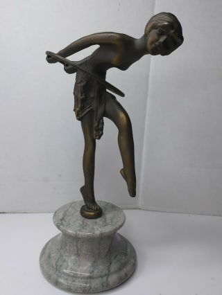 Vtg 9 " Bronze Marble Art Deco Hula Hoop Dancer Sculpture Statue Nude Fairy