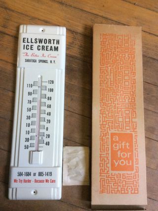 Vtg Ellsworth Ice Cream Painted Metal Advertising Thermometer W/orig Screw & Box