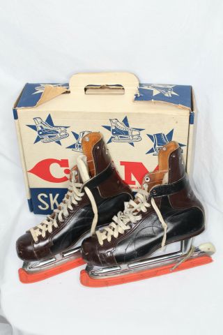 Vintage Ccm Canada Black And Brown Leather Ice Skates Pro Senior A 8.  5