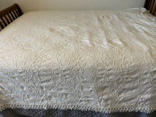 Vtg Matelasse Coverlet Blanket Fringe Mohawk Home 100 Cotton Usa - Sz Queen