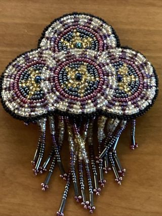 Vintage Native American Indian Beaded Leather Barrette Hair Clip