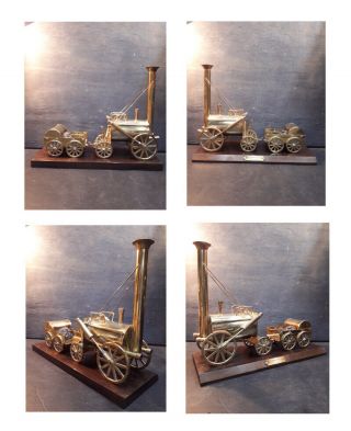 Brass Stephensons Rocket - Authentic Brass Steam Train On A Wooden Plinth