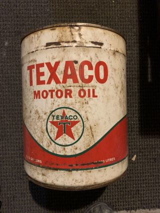 Vintage Texaco Motor Oil Can Empty 5 Gallon Tin Usa Mancave Garage Advertising