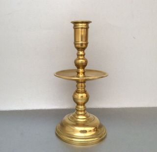 Rare Early 18th C.  Dutch Heemskerk Mid Drip Pan Cast Brass Candlestick C1700
