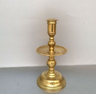 Rare Early 18th C.  Dutch Heemskerk Mid Drip Pan Cast Brass Candlestick C1700 2