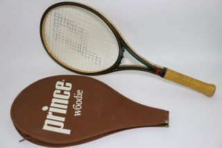 Vintage 1980 Prince Woodie Tennis Racket 4 3/8” Wood Graphite With Cover