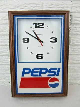 Vintage Pepsi Cola Hanover Quartz Wall Clock Wood Frame Soda Drink Time Piece