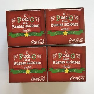 Coca Cola Christmas Village El Pueblo de las Buenas Acciones Complete Set Of 4 3