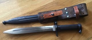 1896 Swedish Bayonet W/scabbard & Leather Sheath Fj Anchor Crown Ab