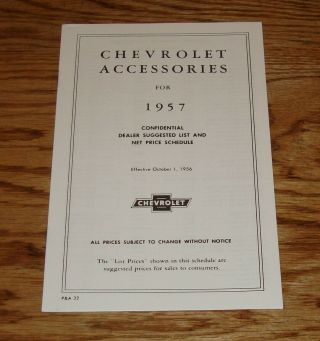 1957 Chevrolet Car & Truck Accessories Price List Brochure 57 Chevy