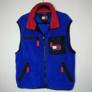 Vintage Tommy Hilfiger Vest Size L Spell Out Logo Blue Red 90s