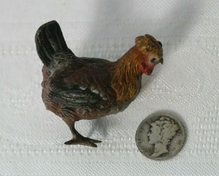 Antique Austrian Miniature Vienna Bronze Cold Painted Chicken Figure