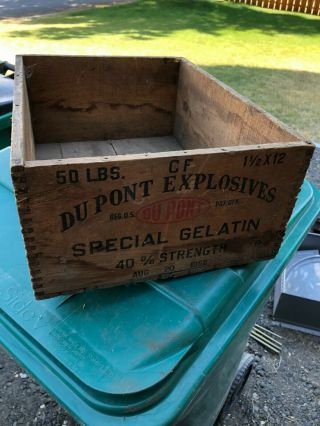 Vintage Dupont 40 Strength Explosives Empty Wooden Box From August 20 1956
