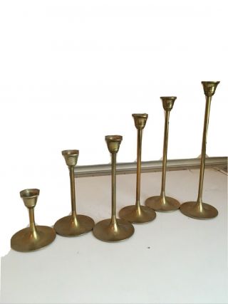 Vintage Brass Graduating Candlesticks Set Of 6