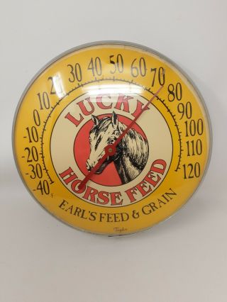 Lucky Horse Feeds 12 " Round Advertising Thermometer Glass Dome