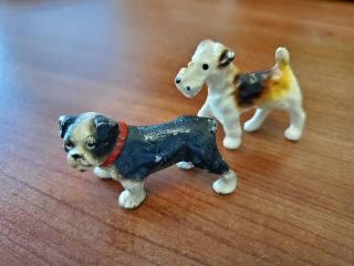 2 Vintage Cast Iron/metal Miniature Dogs/figurines.  Hubley?