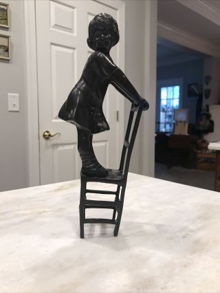 Maitland Smith Vintage Patina Bronze Young Girl On A Chair