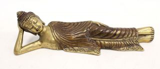 Vintage Reclining Buddha Brass Figurine 24cm Long - T04